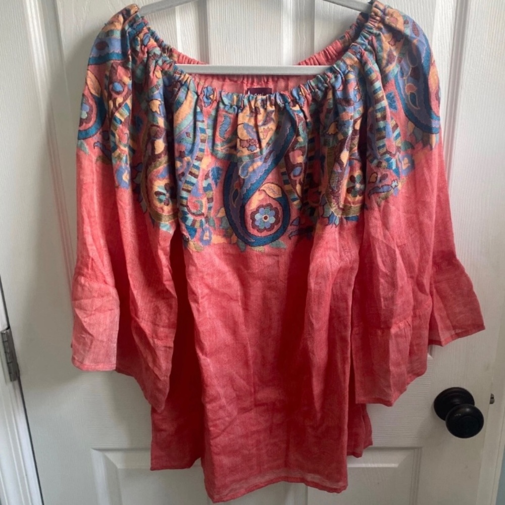 Avani Orange Blouse With Multicolored Accents L and M